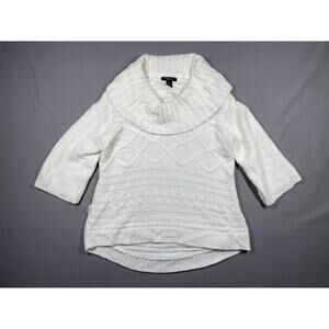 Style & Co White Cable Knit Cowl Neck Sweater M Sleeve Tunic Pullover WPL804